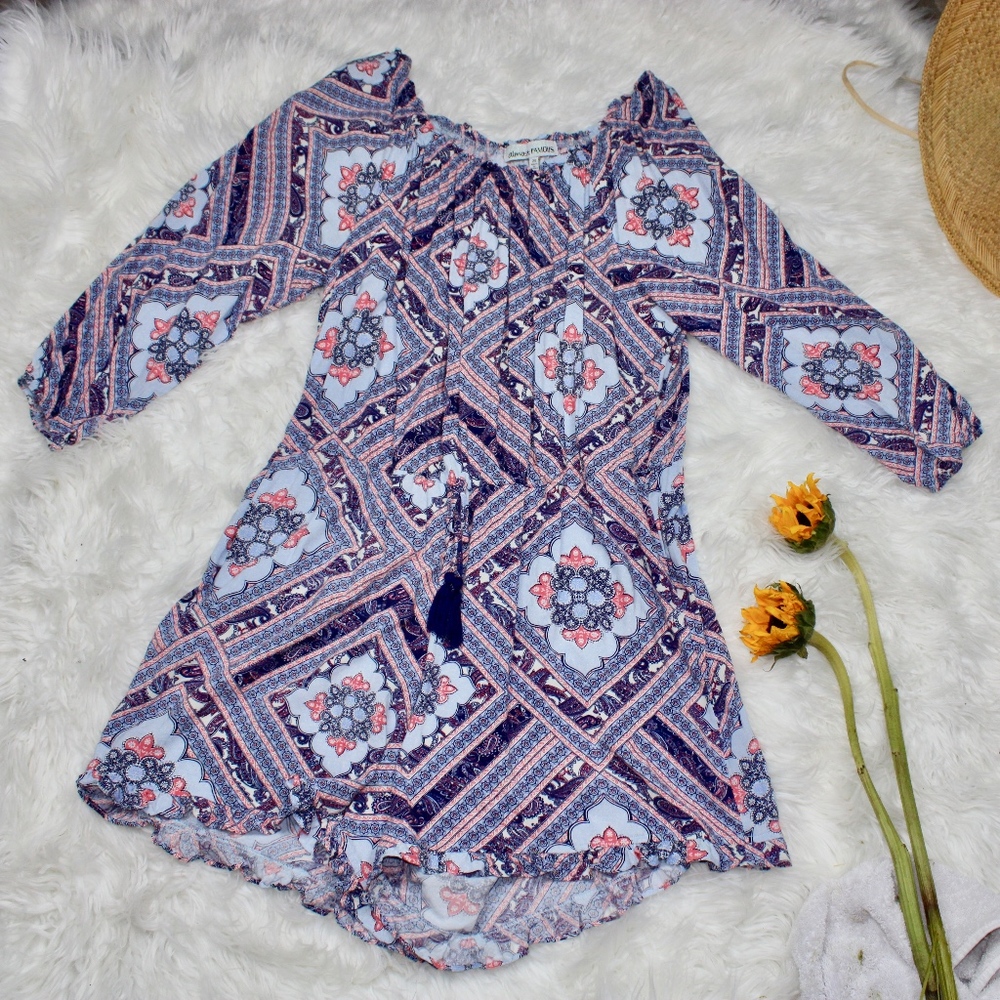 Almost Famous Boho Baby Blue Pink Ruffle Romper 2X
